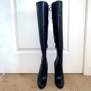Aldo black leather over the knee heeled boots